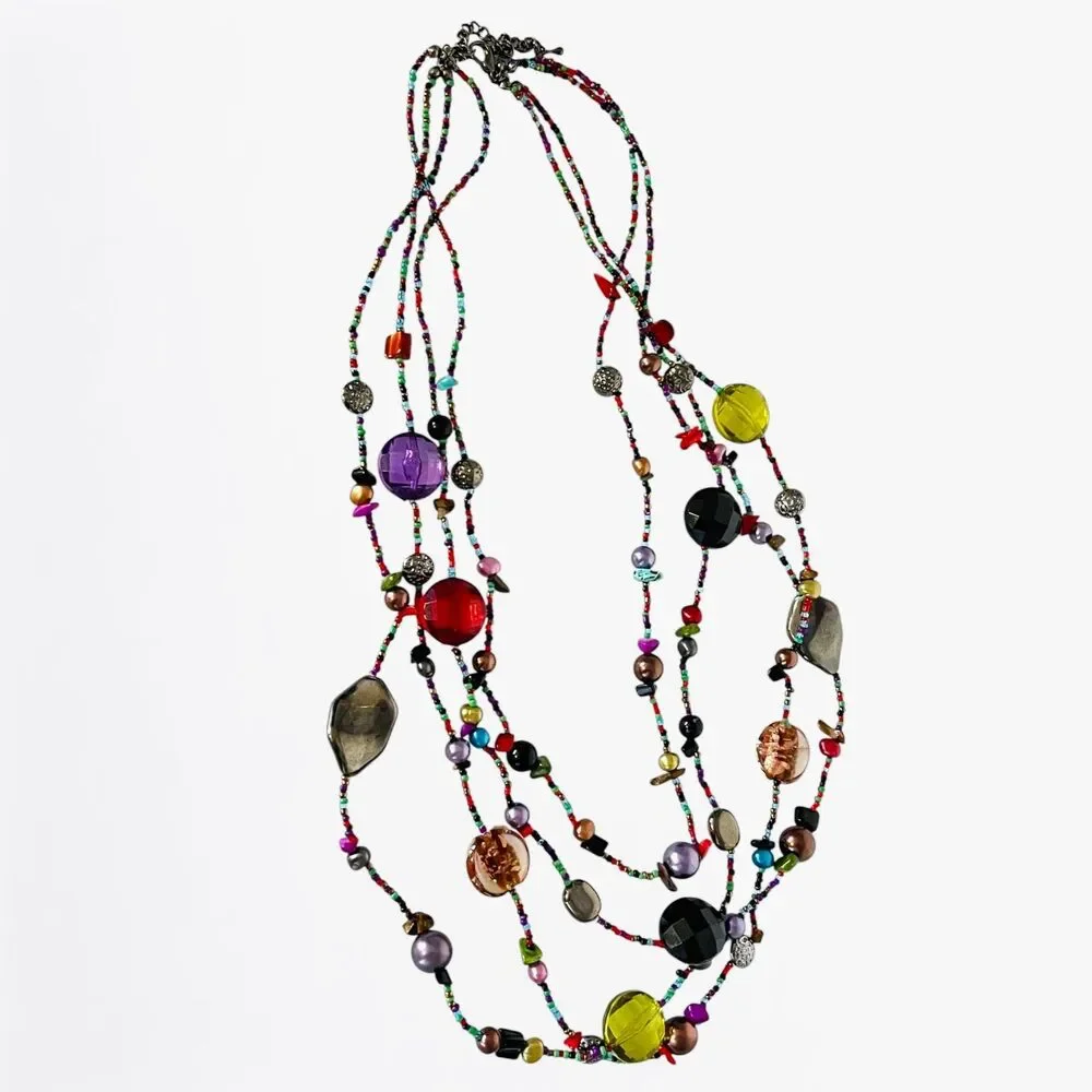 Colorful Necklace Multi Strand Glass Stone Shell Acrylic Bohemian Layered Beaded